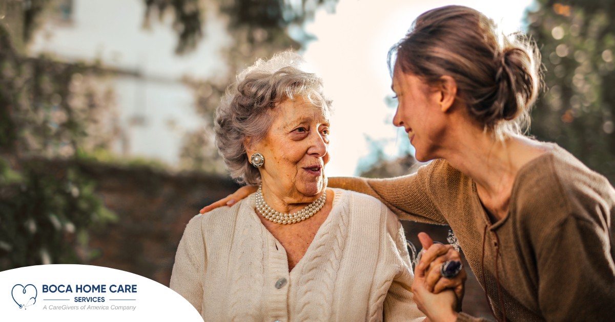 A daughter has a nice conversation with her older mother, showing the kind of conversation caregivers want to have with aging loved ones.